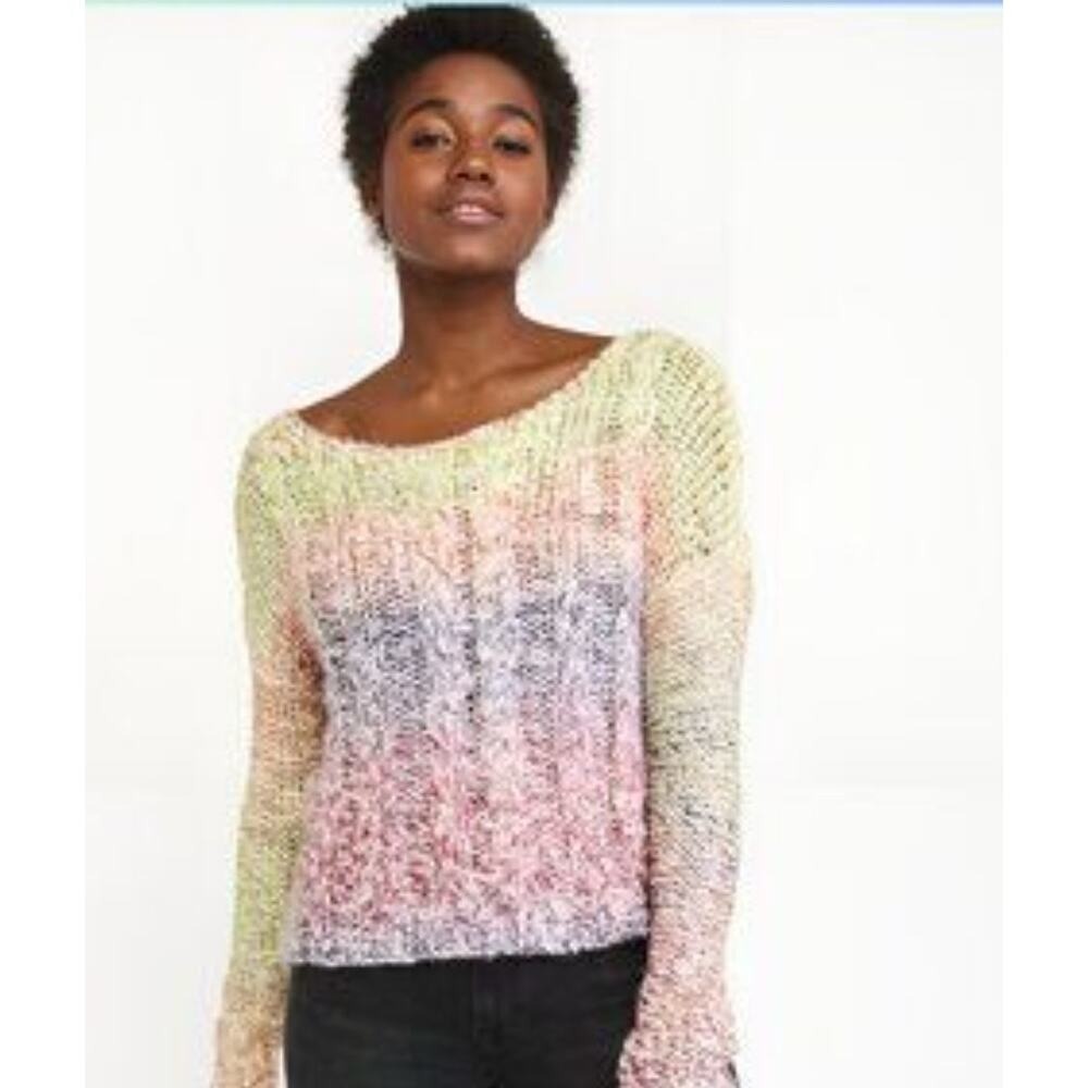 Abercrombie & Fitch Oversized Sweater Sz L Chunky Cable Knit Rainbow Ombre Boxy